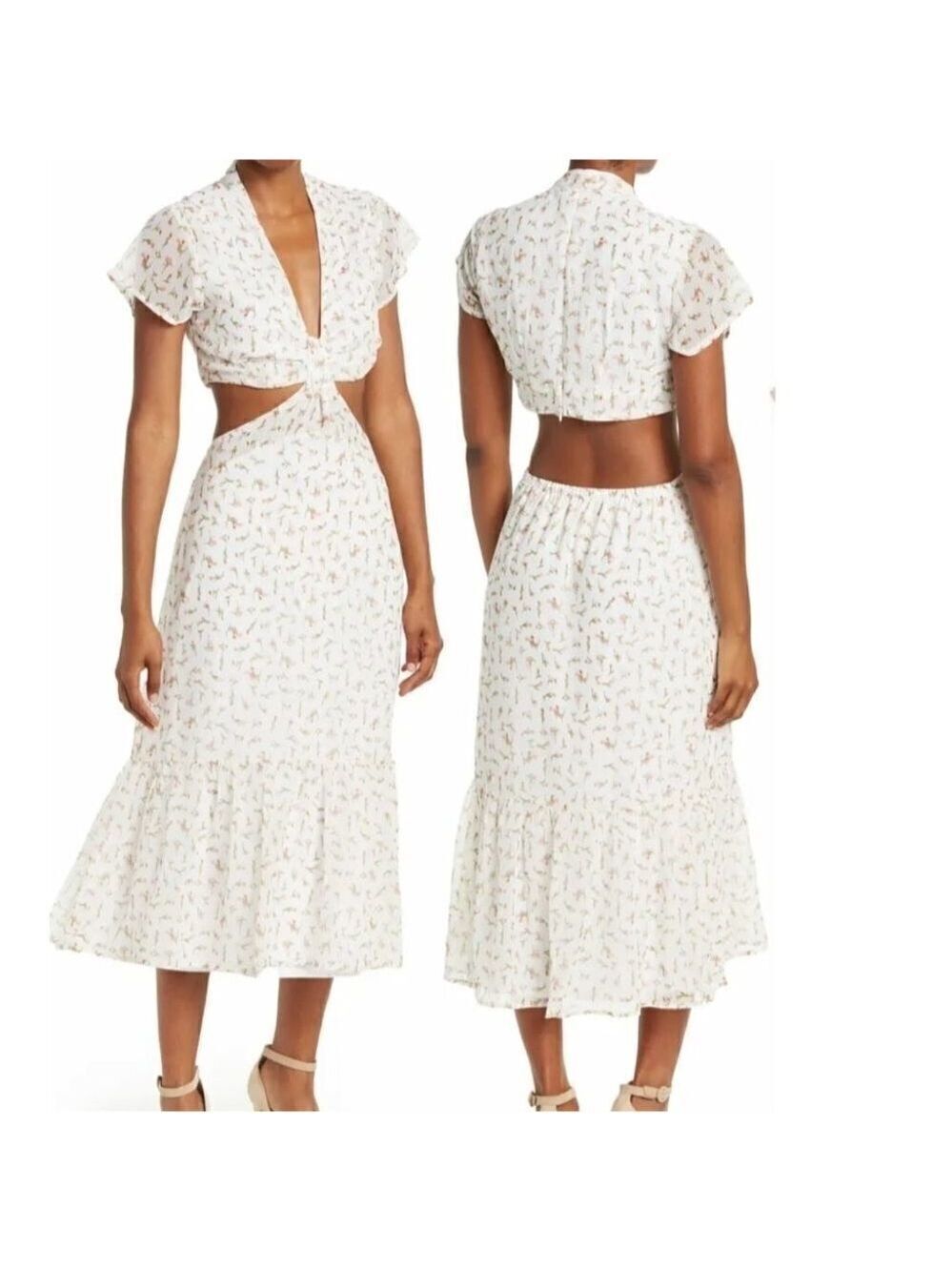 RDI White Floral Midi Dress with Cutout